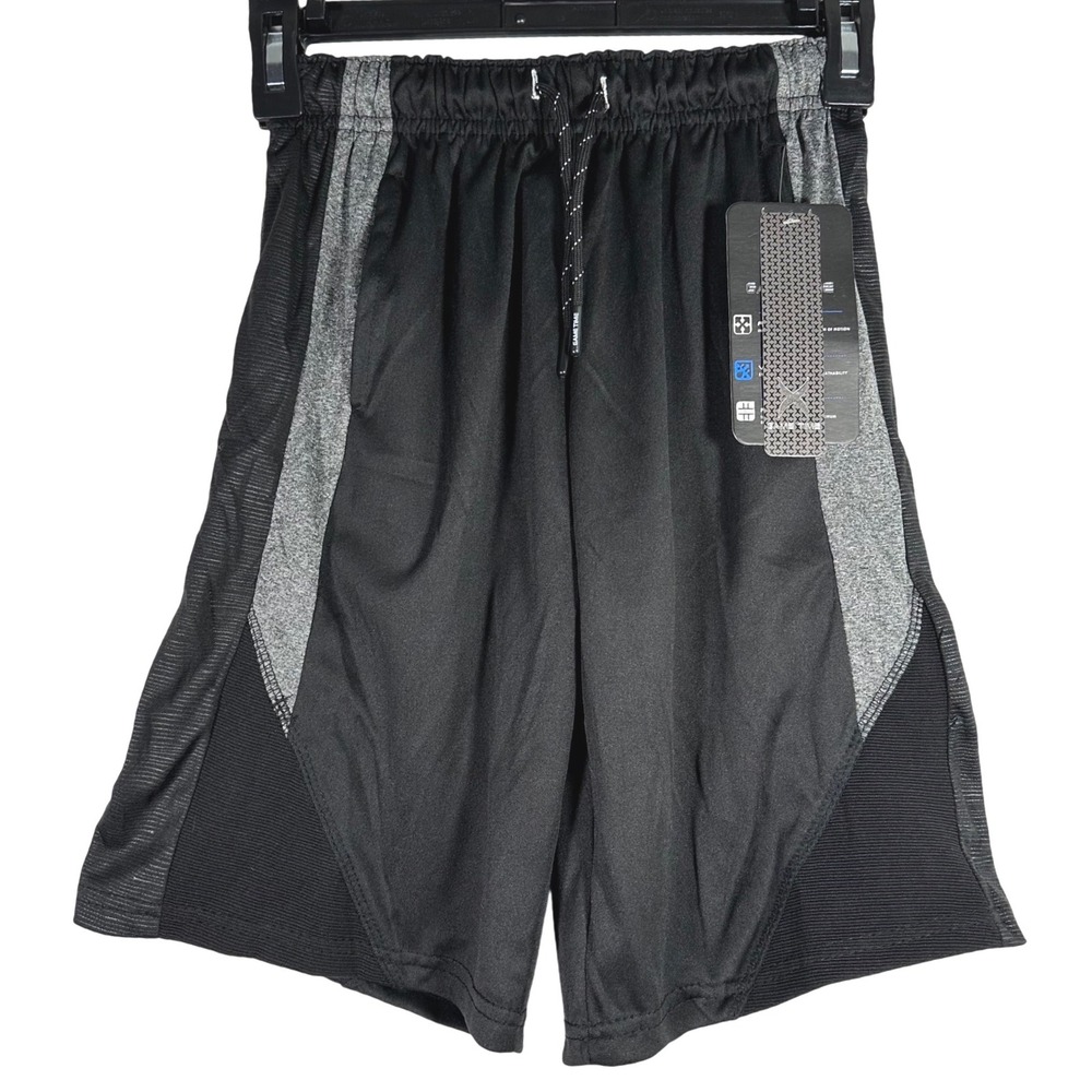Game Time Kids Black Gray Athletic Performance Shorts‎ Size 8 Moisture Wicking